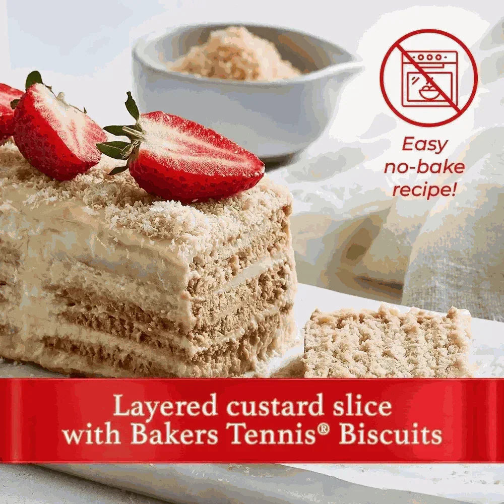 Bakers Tennis Biscuits 200g pack with classic coconut flavor and crispy texture, perfect South African snack